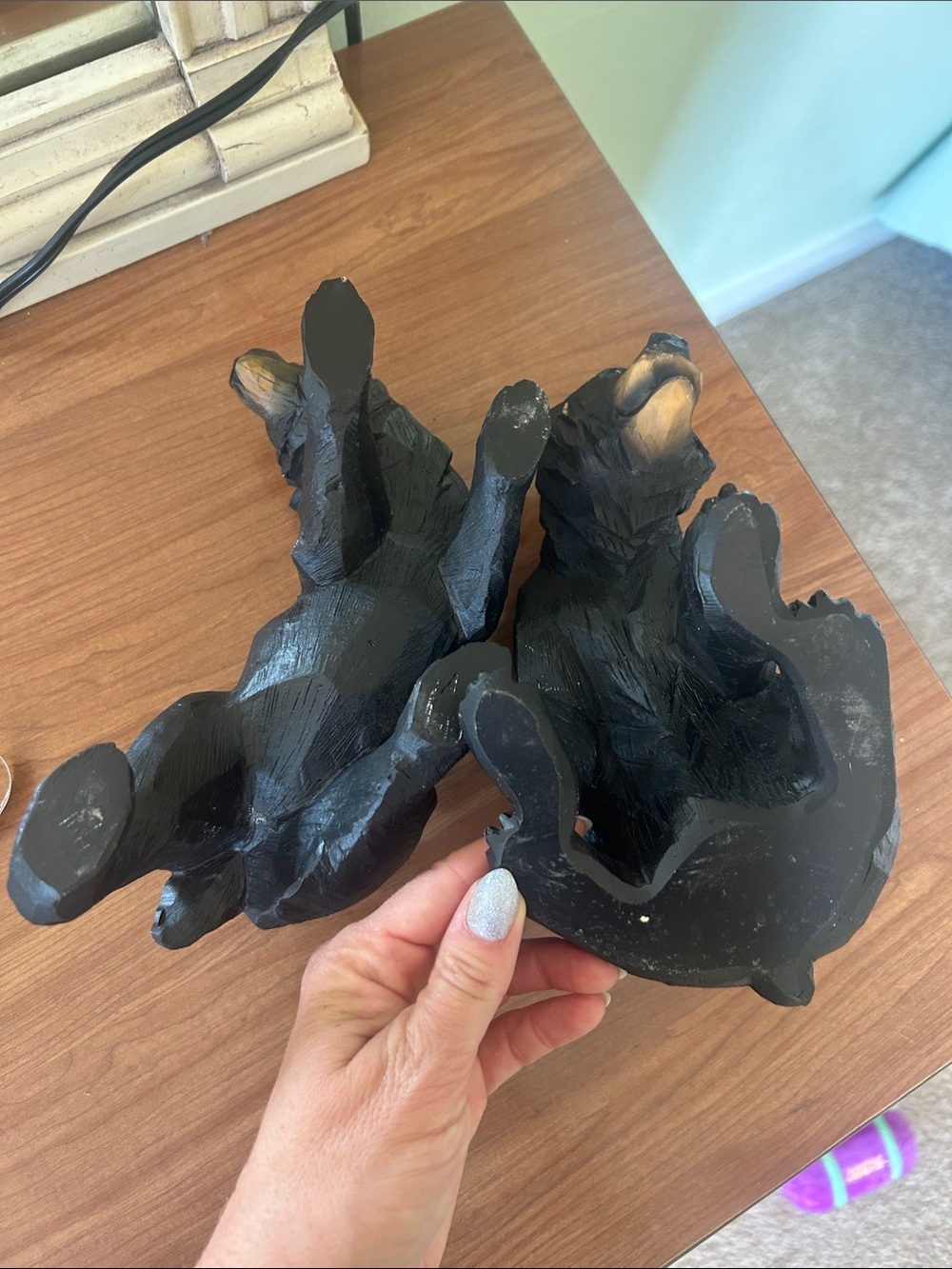 Set of 2 Black Wooden Bear Figurines - Picture 10 of 10